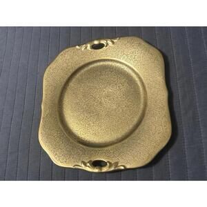 Vintage Pickard Gold Rose Gilt Porcelain Floral Plate Handles 9" x 8.5" Square